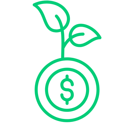 Picture of icon with leaves and dollar sign.