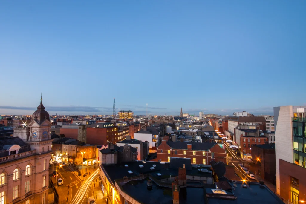 Picture of Dublin city rooftops.