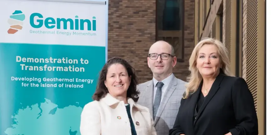 Picture of Oonagh Buckley, Secretary General of the Department of the Environment, Climate and Communications, Ireland, Ryan White, Director Heat, Buildings, Climate Change, Department for the Economy NI and Gina McIntyre, Chief Executive Officer of the Special EU Programmes Body at the GEMINI launch.